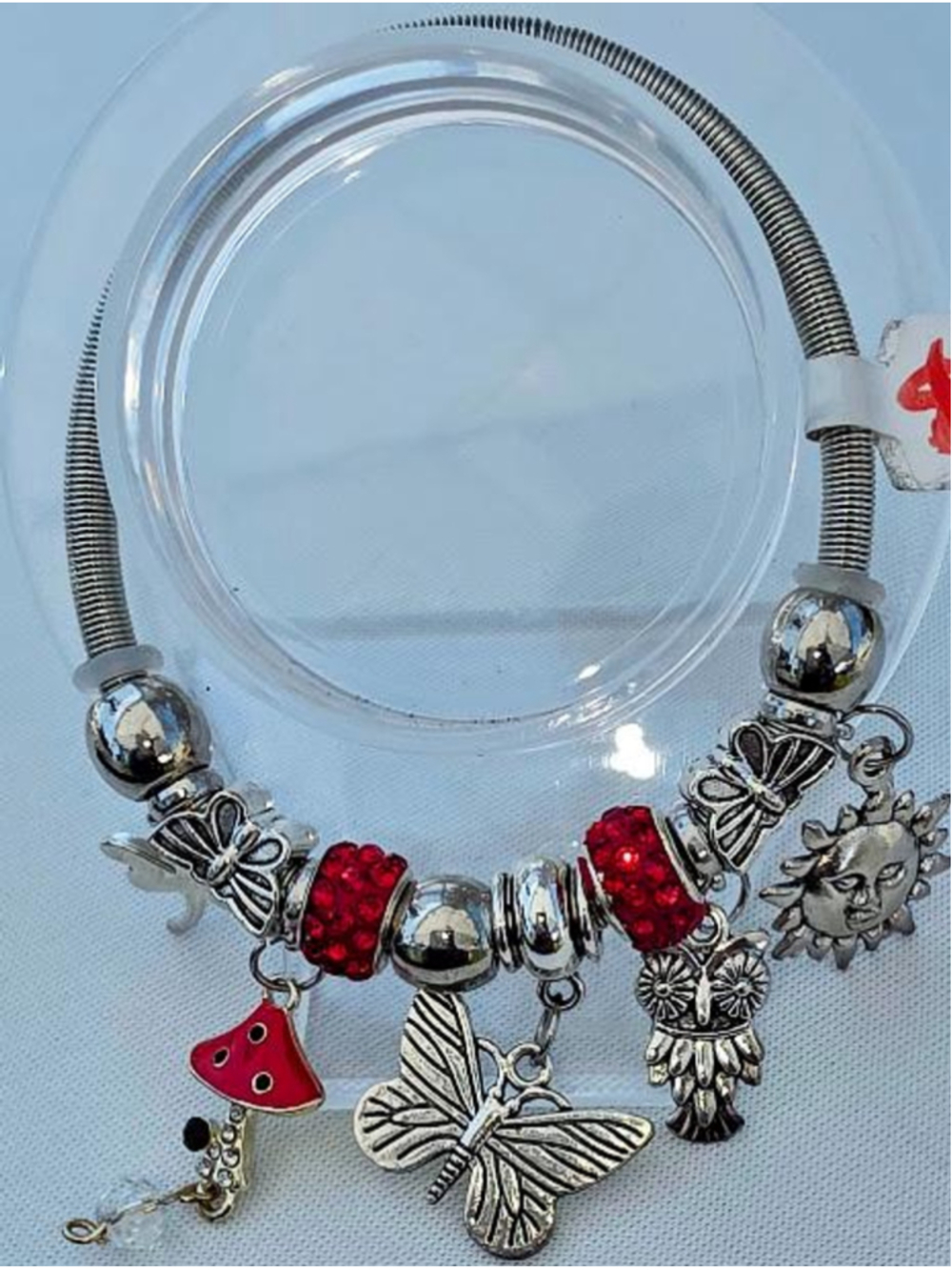Handmade Charm Bracelet: Acrylic, Resin Beads, Metal Alloy Charms, Golden Snake